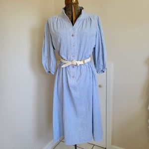 Vintage 70's Seersucker Button Down Prarie Dress